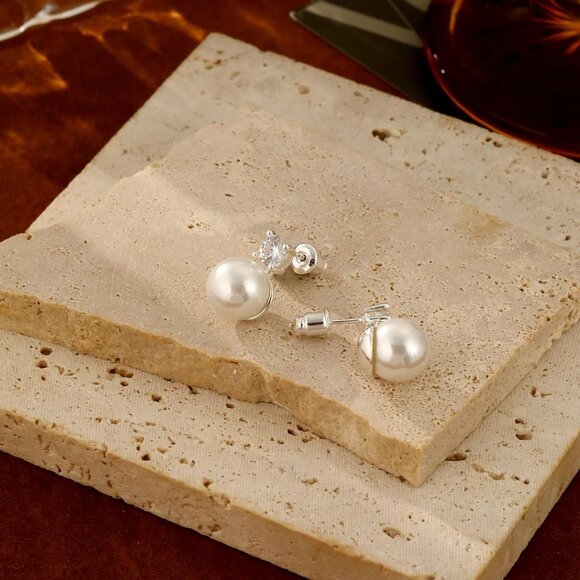 Women's Elegant Lightweight Casual Silver Pearl Drop Dangle Earrings Jewelry - Picture 7 of 7